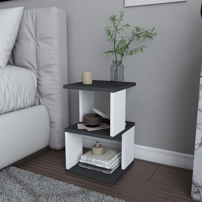 Hanah Home Mesilla de Noche Escandinava Antracita Blanco 29.6x29.6x49.4 cm